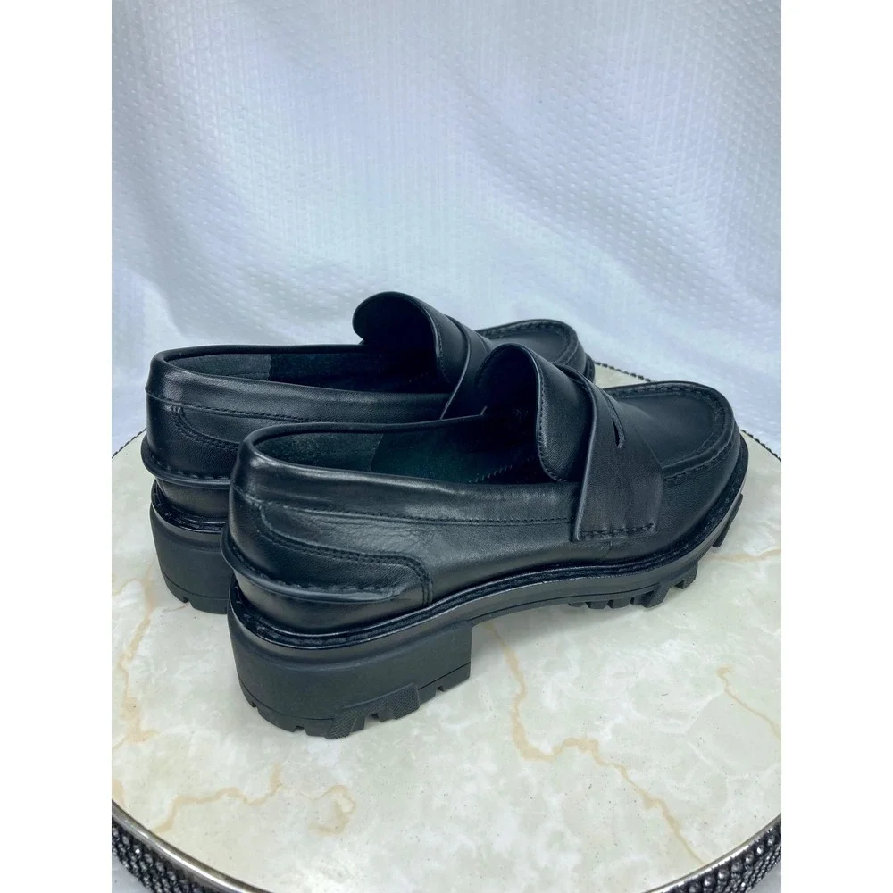 Rag & Bone Corey Chunky Lug Sole Penny Loafers Women 7 Black Leather Comfy Shoes